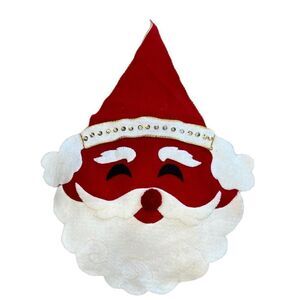 Vintage Handmade Felt Santa Door Hanger with Bell. Approx, 14in x 20in.